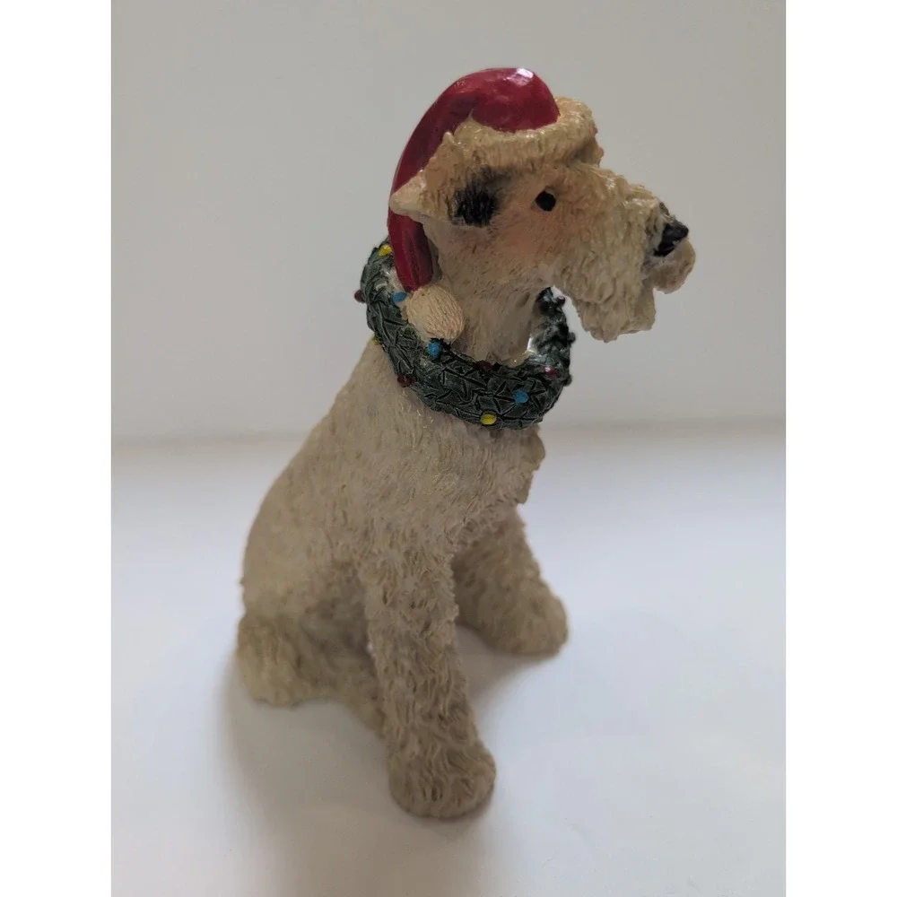 Vintage Christmas TERRIER Schnauzer Dog FIGURINE Resin Statue RARE - Santa 6